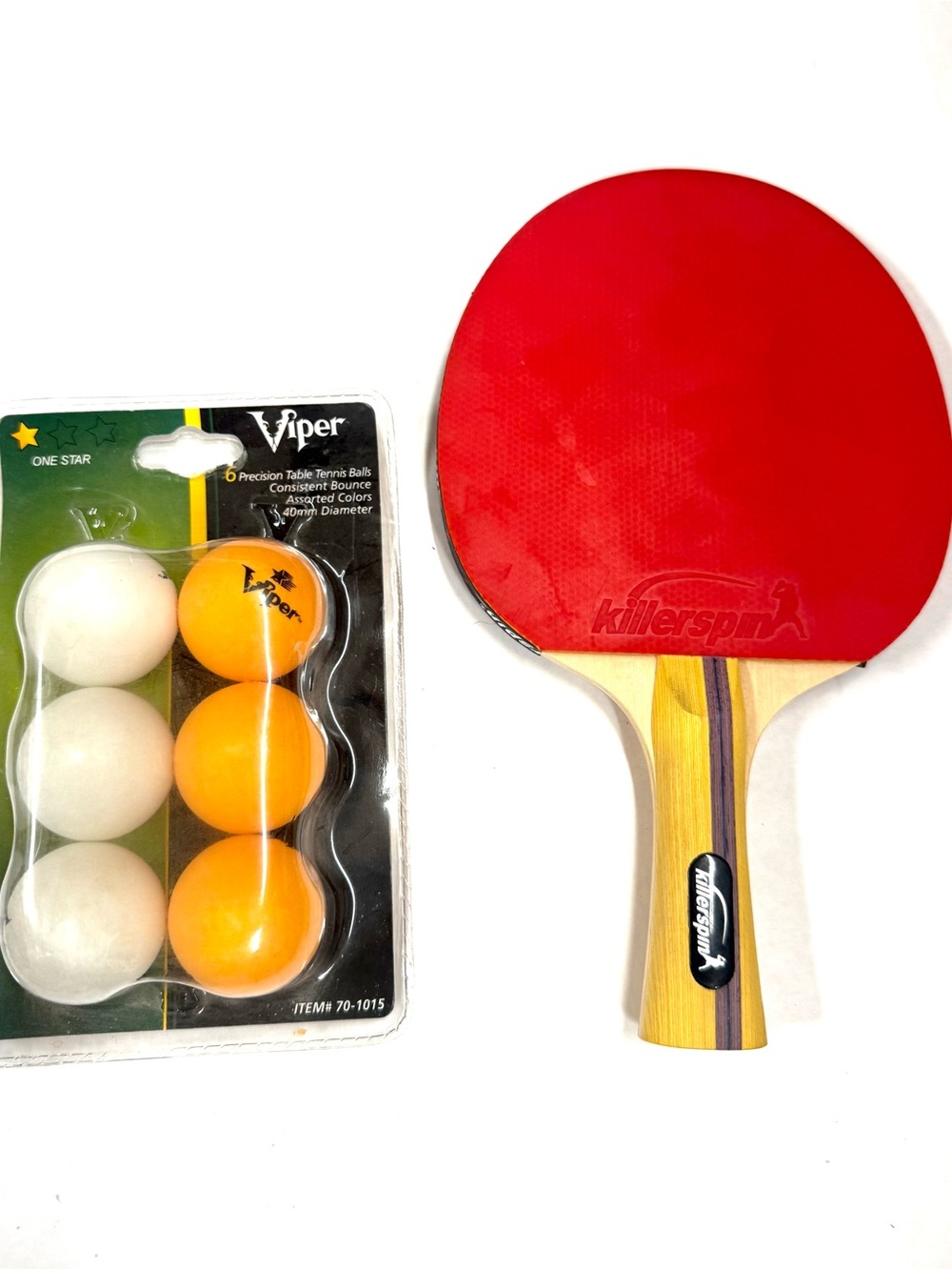 Killerspin Table Tennis Paddle & Viper 1-Star Ping Pong Balls Set 6-Pack LN